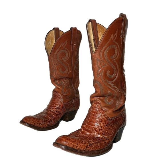 Justin Western Mens Cowboy Boots Python Skin Men’s 8.5 D. Burgundy Leather